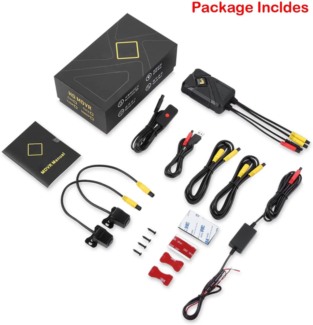 Motorcycle Dash Camera Front and Rear 1080P HD Waterproof Lens 120° Wide Angle Waterproof Recording Camera with Wi-Fi, GPS