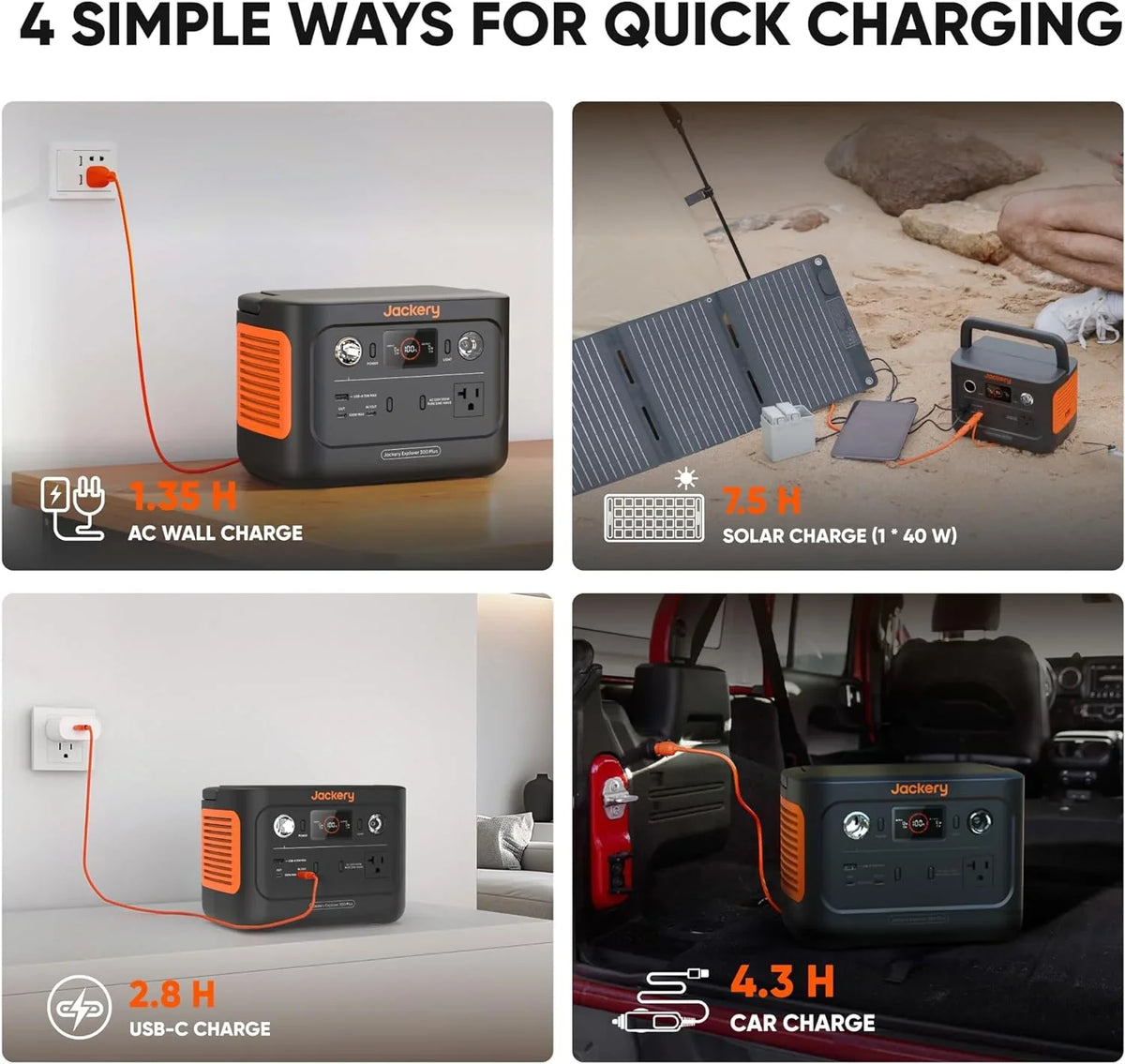 Jackery Explorer 300 Plus Portable Power Station, 288Wh Backup LiFePO4 Battery, 300W AC Outlet, 3.75 KG Solar Generator for RV, Outdoors, Camping, Traveling, and Emergencies