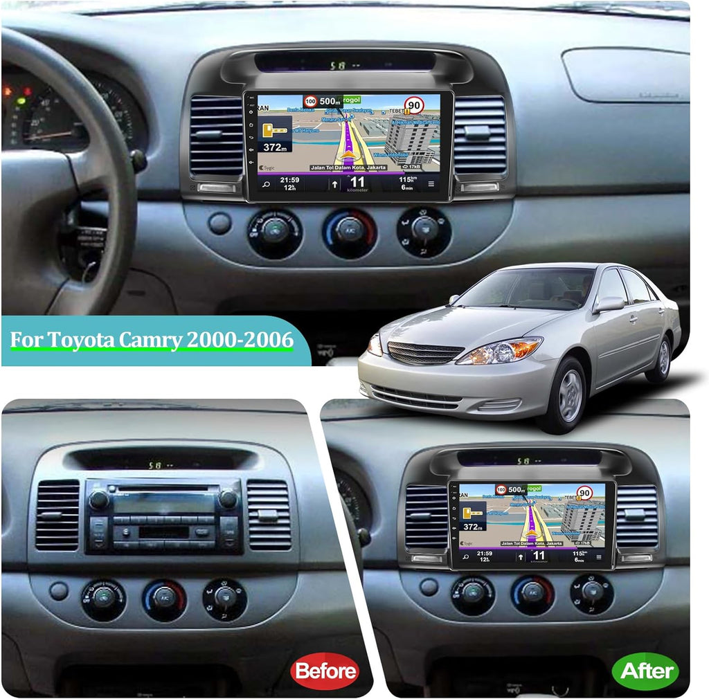 THONZER For Camry 2000-2006, 9 Inch Touchscreen Radio Built in Wireless Carplay and Andriod Auto with Mirror Link, WiFi, GPS, Dual USB + Rear View Camera 2+32G Android Car Stereo