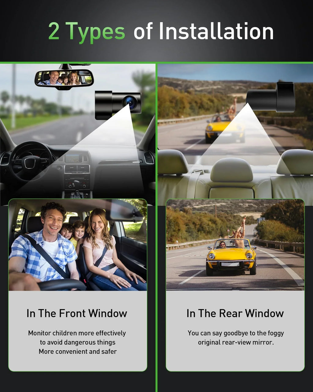 Advanced 4K+1080P WiFi dual dash cam, car front and rear dash cam, 3-inch IPS dual dash cam, night vision, 24 hours parking mode, loop recording, 170° wide angle, 64GB SD card included