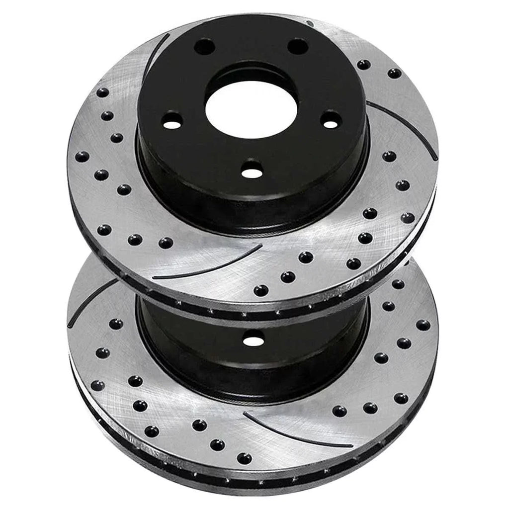 AutoShack Front Drilled Slotted Brake Rotors Dark Pair of 2 Driver and Passenger Side Replacement for 2007-2010 2011 2012 Dodge Caliber 2008-2017 Mitsubishi Lancer 1.8L 2.0L 2.4L AWD FWD PR63039LR