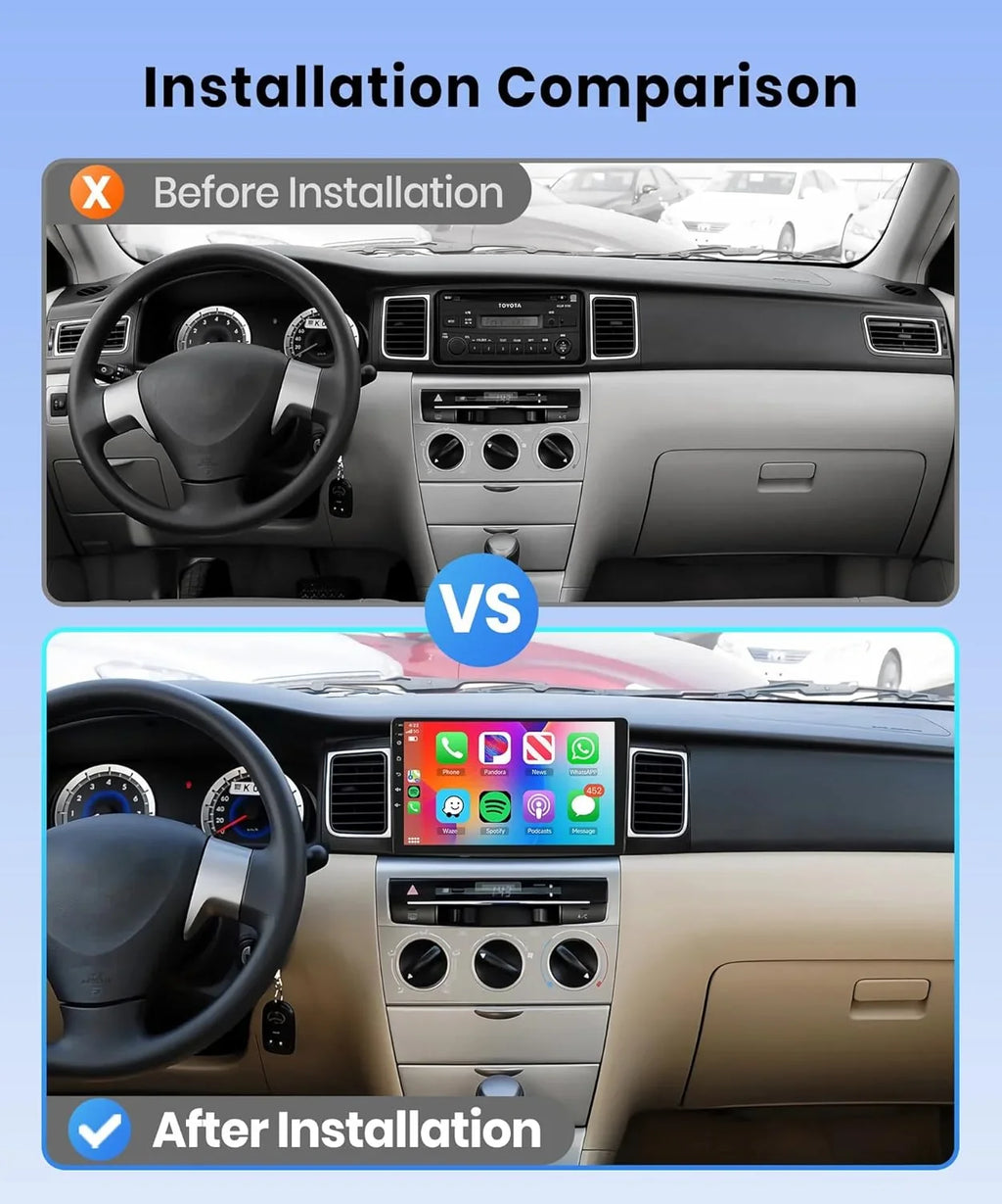 THONZER 1G+32G Android 9 Inch Car Stereo for Corolla ex 2007-2012 with Wireless Carplay, Rimoody Touch Screen Car Radio Bluetooth GPS WiFi FM Mirror Link RCA USB SWC + Backup Camera