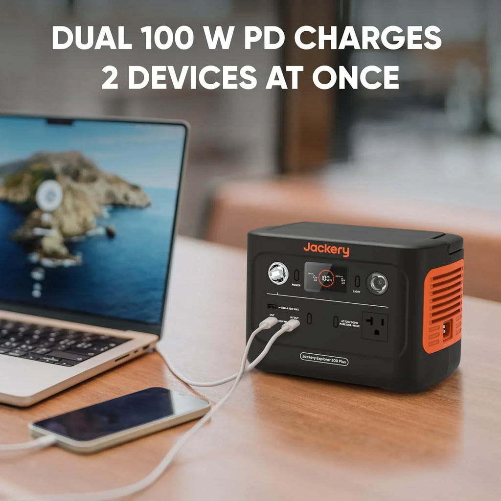 Jackery Explorer 300 Plus Portable Power Station, 288Wh Backup LiFePO4 Battery, 300W AC Outlet, 3.75 KG Solar Generator for RV, Outdoors, Camping, Traveling, and Emergencies
