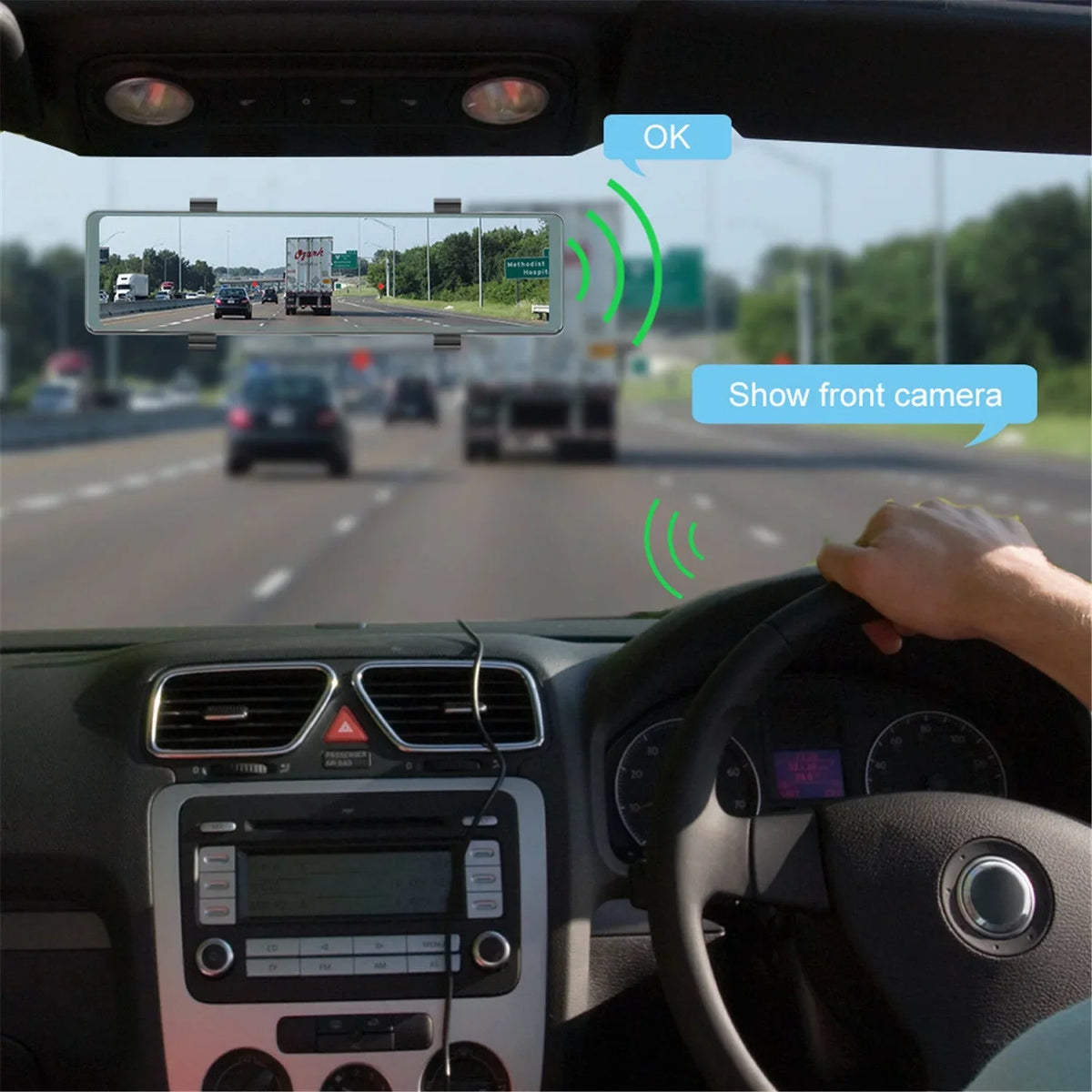 Mirror Dash Cam with Wireless Carplay&Android Auto,11.26" Voice Control Rear View Mirror 1080P Front and Rear View Dual Cameras,FM Transmitter,Night Vision,Parking Assistance, WDR,Loop Recording