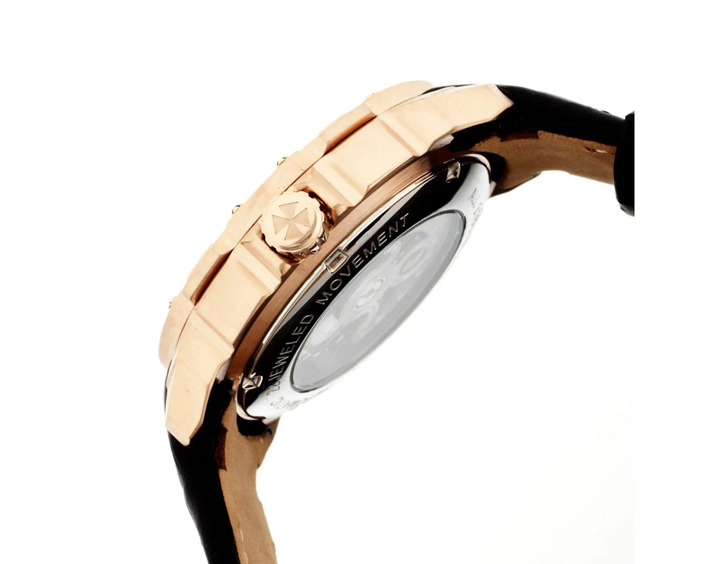 Heritor Carter Rose Gold-tone Stainless Steel Case Jet Skeleton Dial Jet Leather Men's Watch HR2506