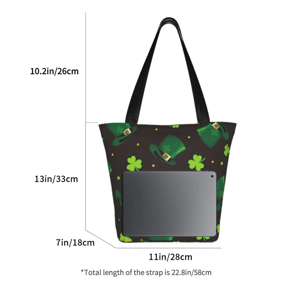 Easygdp St. Patrick's Day8 Stylish Canvas Handbag Shoulder Tote Bag, Shopping Bag with Zip, Suitable for Buying Groceries, Office, Fitness