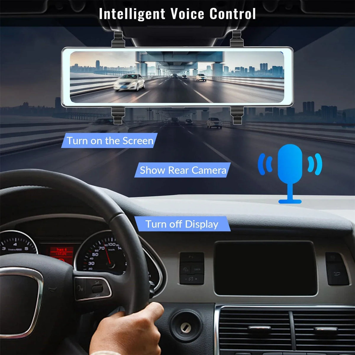 Mirror Dash Cam with Wireless Carplay&Android Auto,11.26" Voice Control Rear View Mirror 1080P Front and Rear View Dual Cameras,FM Transmitter,Night Vision,Parking Assistance, WDR,Loop Recording