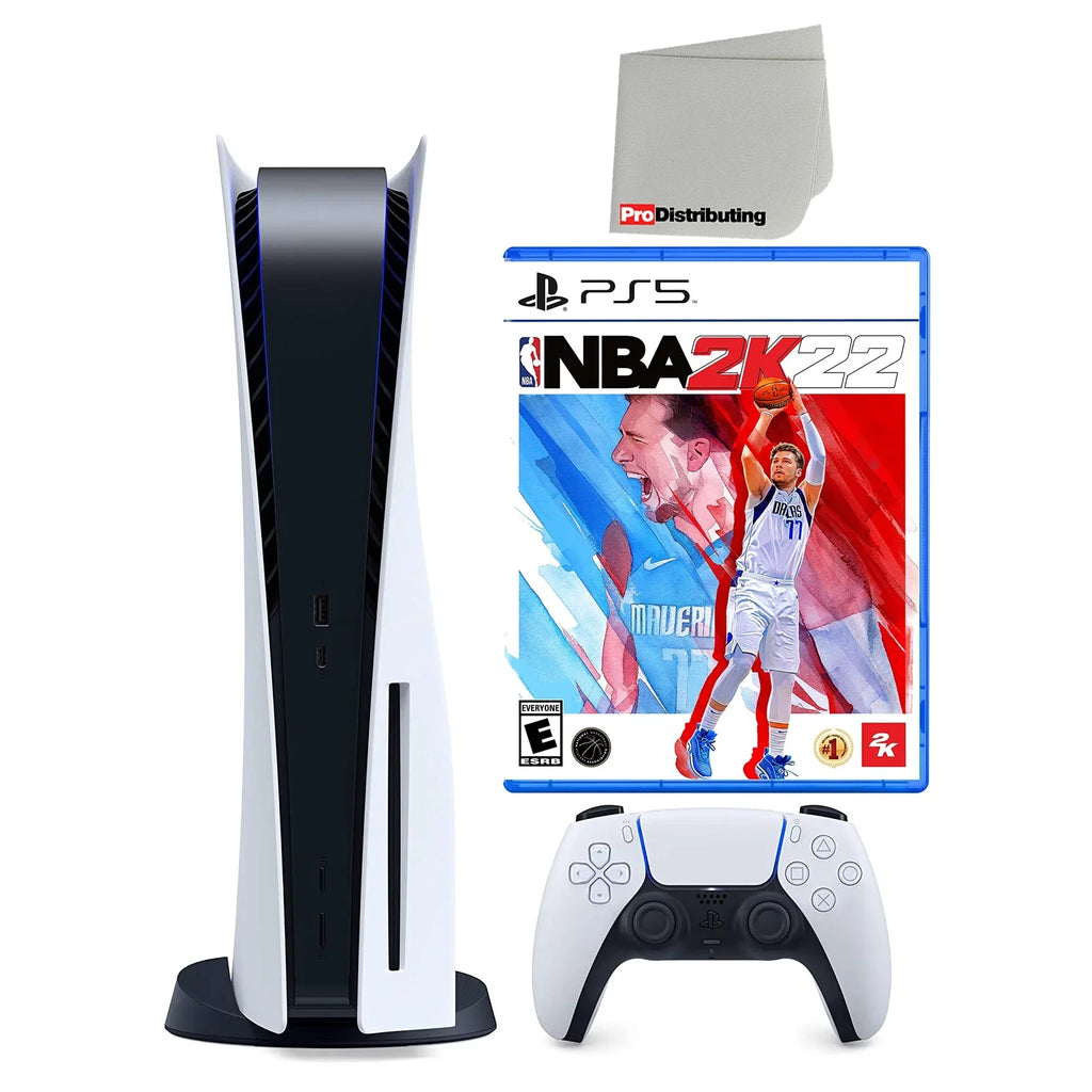 Playstation 5 Disc Version with NBA 2K22 Standard Edition Bundle with Microfiber Cleaning Cloth