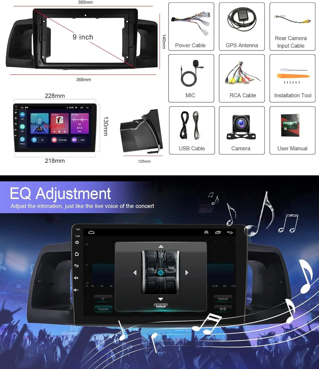 THONZER 1G+32G Android 9 Inch Car Stereo for Corolla ex 2007-2012 with Wireless Carplay, Rimoody Touch Screen Car Radio Bluetooth GPS WiFi FM Mirror Link RCA USB SWC + Backup Camera