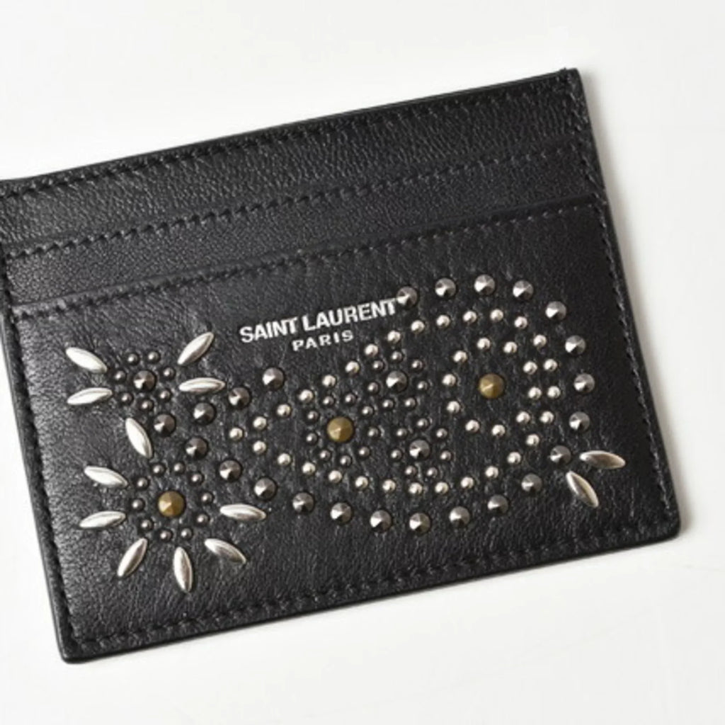 Pre-Owned Saint Laurent / Card Case YSL SAINT LAURENT Paisley Pattern Studs Leather Dark 375949 (Like New)