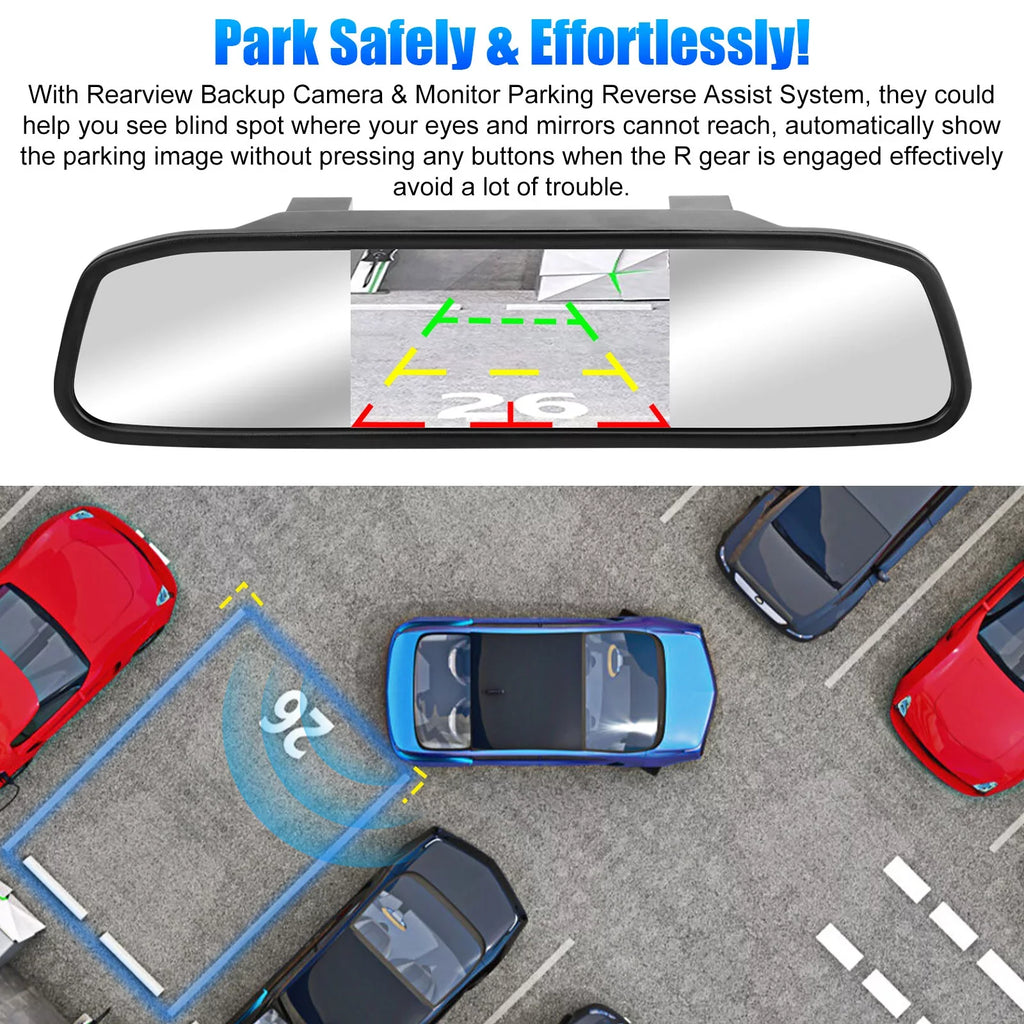 TSV Car Rear View Mirror Camera, 5" Mirror Backup Camera, 1080P Dash Camera License Plate Rear Cam, Waterproof 150° Driving Recorder with Night Vision, G-Sensor, Parking Monitor