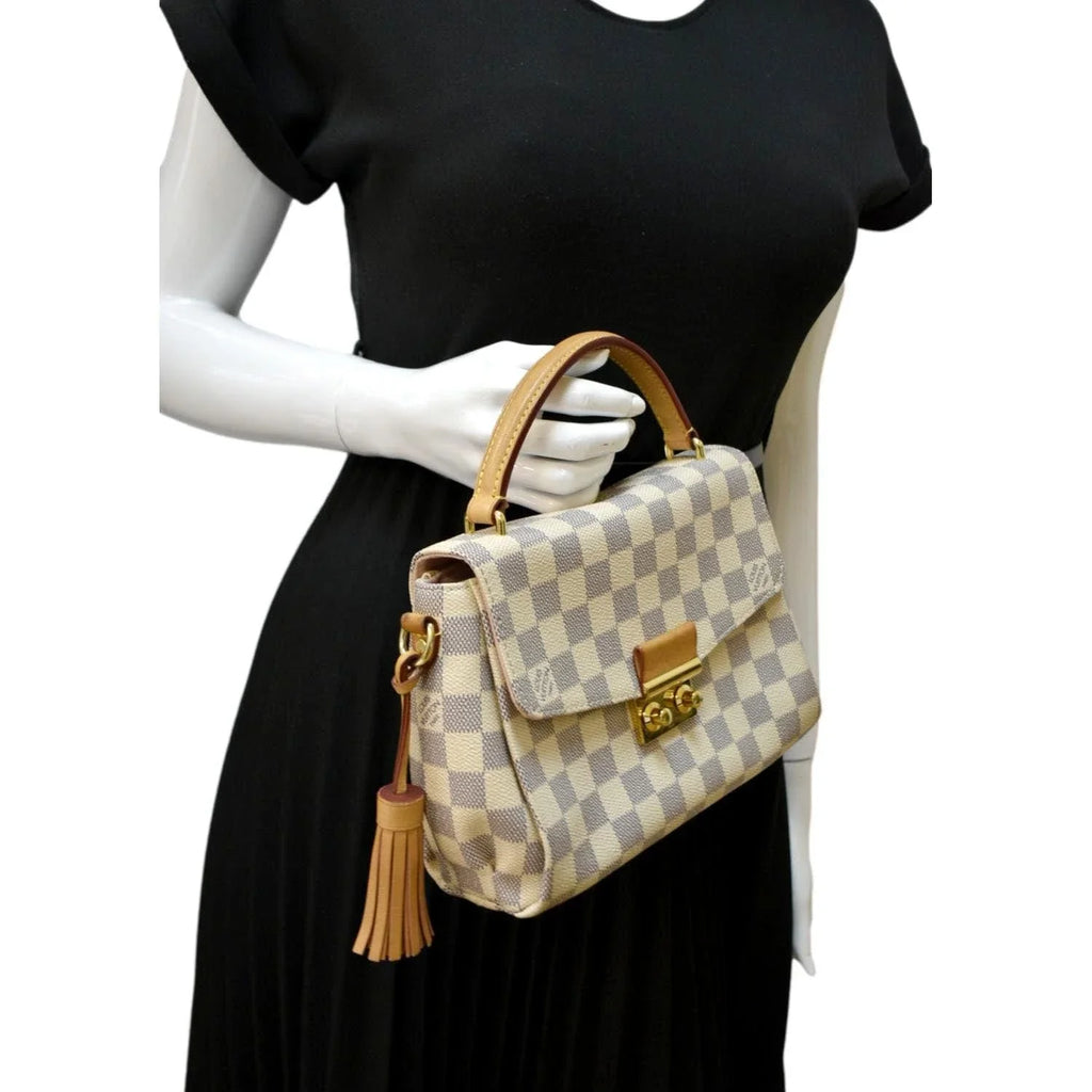 Pre-owned LOUIS VUITTON Croisette Damier Azur Satchel Crossbody Bag White
