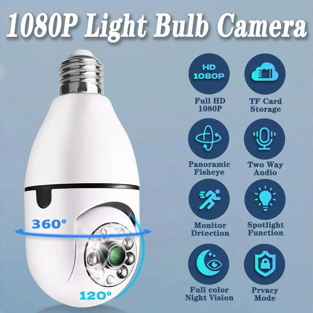 Light Bulb Security Camera,1080P Light Bulb Camera for Pet Camera, 360 ° PTZ Light Socket Camera with Motion