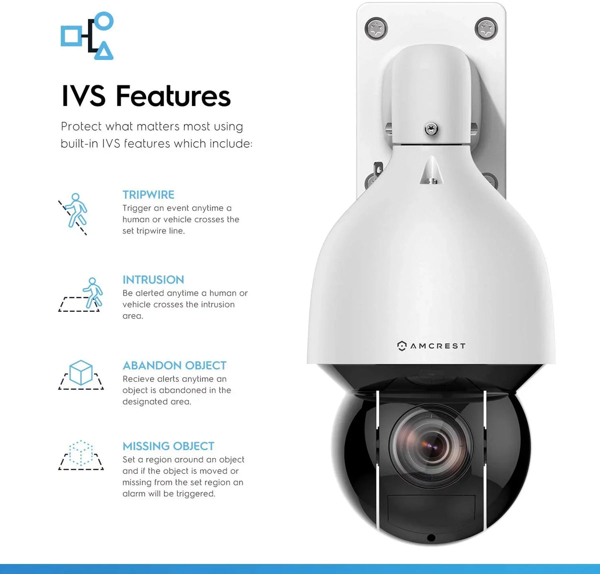 Amcrest 4MP Outdoor PTZ POE + IP Camera Pan Tilt Zoom (Optical 32x Motorized) UltraHD POE+ Camera Security Speed Dome, People and Vehicle Detection AI, 492ft Night Vision POE+ (802.3at) IP4M-1083EW-AI