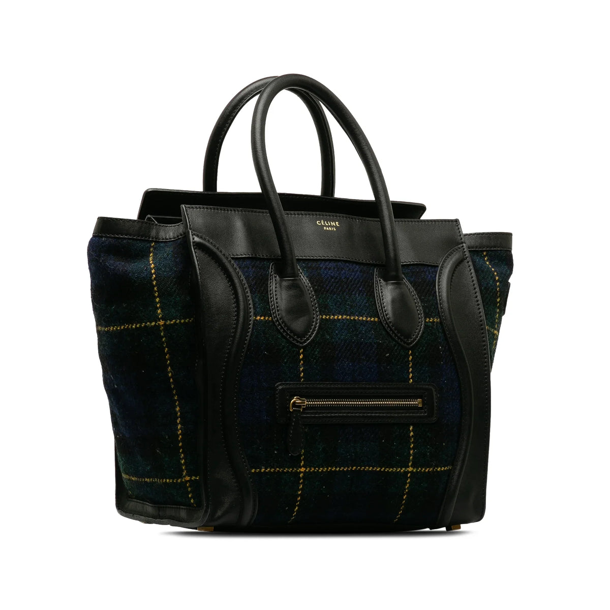 Pre-Owned Authenticated Celine Mini Tartan Luggage Tote Wool Fabric Blue Tote Bag Unisex (Good)