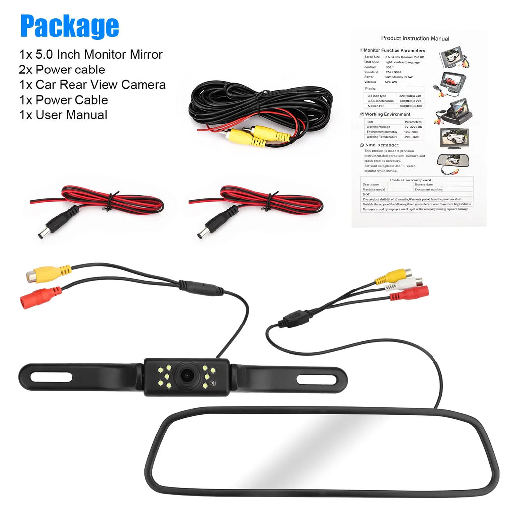 TSV Car Rear View Mirror Camera, 5" Mirror Backup Camera, 1080P Dash Camera License Plate Rear Cam, Waterproof 150° Driving Recorder with Night Vision, G-Sensor, Parking Monitor