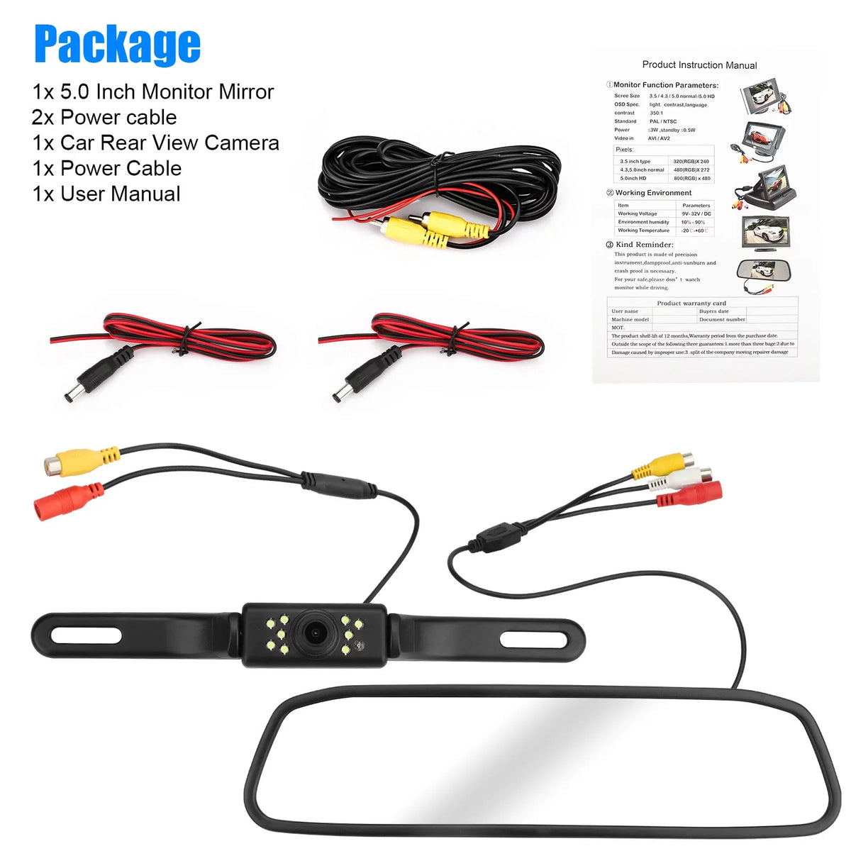 TSV Car Rear View Mirror Camera, 5" Mirror Backup Camera, 1080P Dash Camera License Plate Rear Cam, Waterproof 150° Driving Recorder with Night Vision, G-Sensor, Parking Monitor