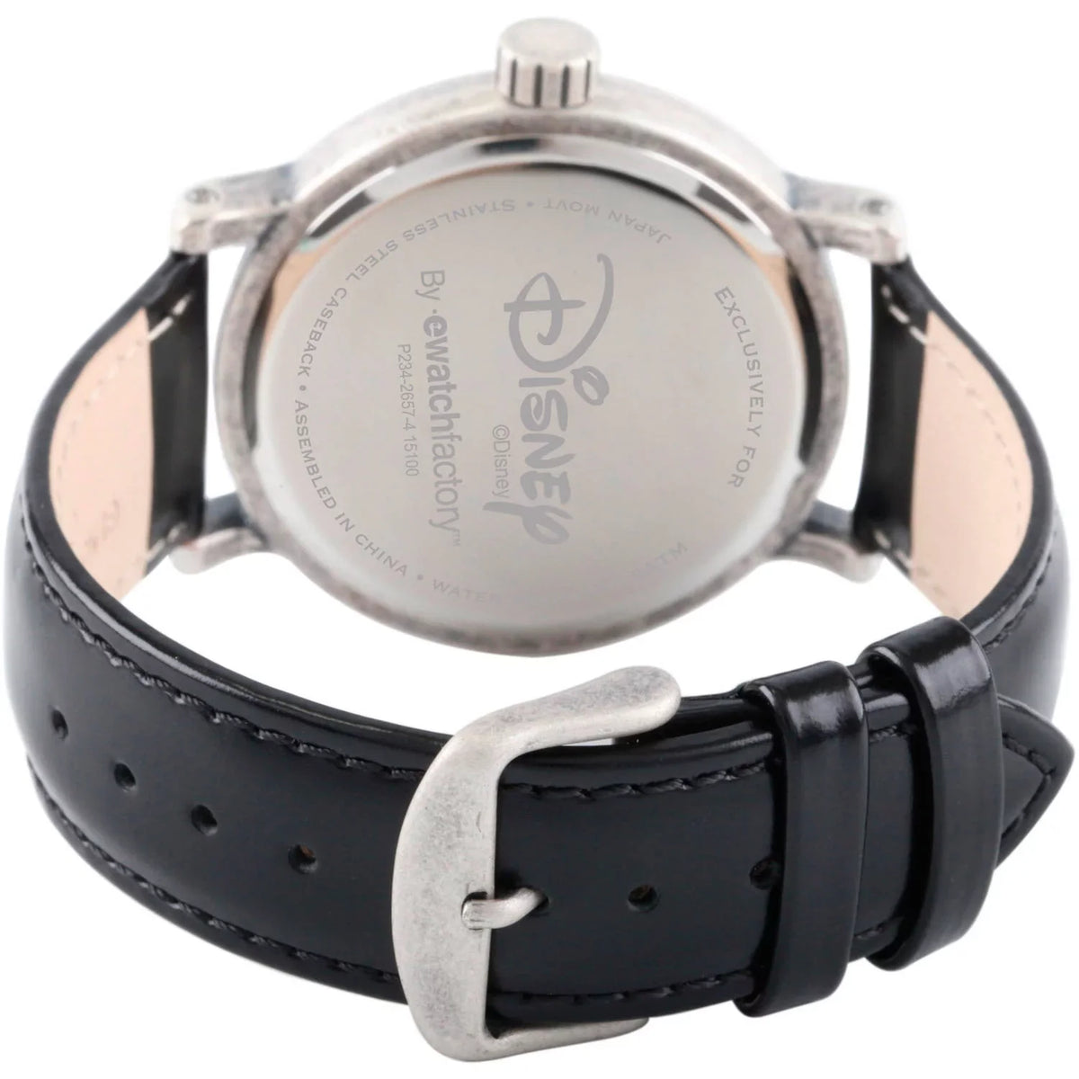 Mickey Mouse Men's Antique Silver Vintage Alloy Watch, Dark Leather Strap