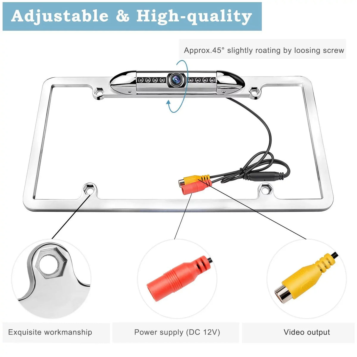 US Car License Plate Frame Backup Rear View Camera Night Vision Parking 8IR Dark