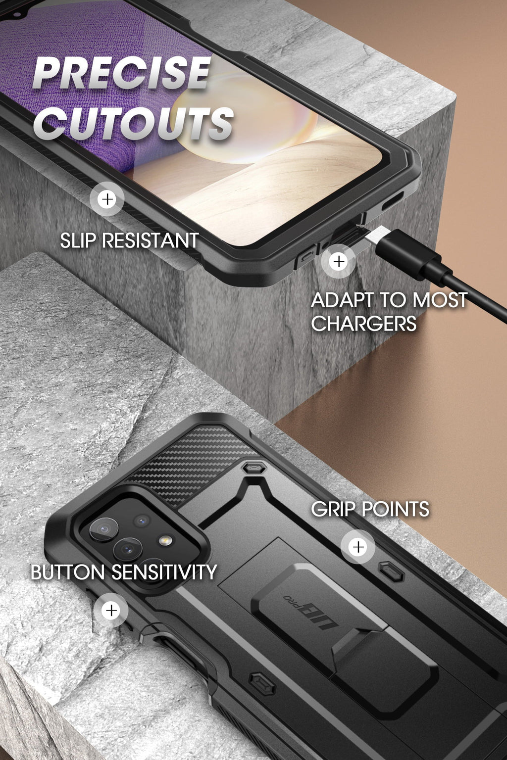 SUPCASE Unicorn Beetle Pro Series Case Designed for Galaxy A32 5G [Not Fit 4G Version], Full-Body Rugged Holster & Kickstand Case with Built-in Screen Protector Dark