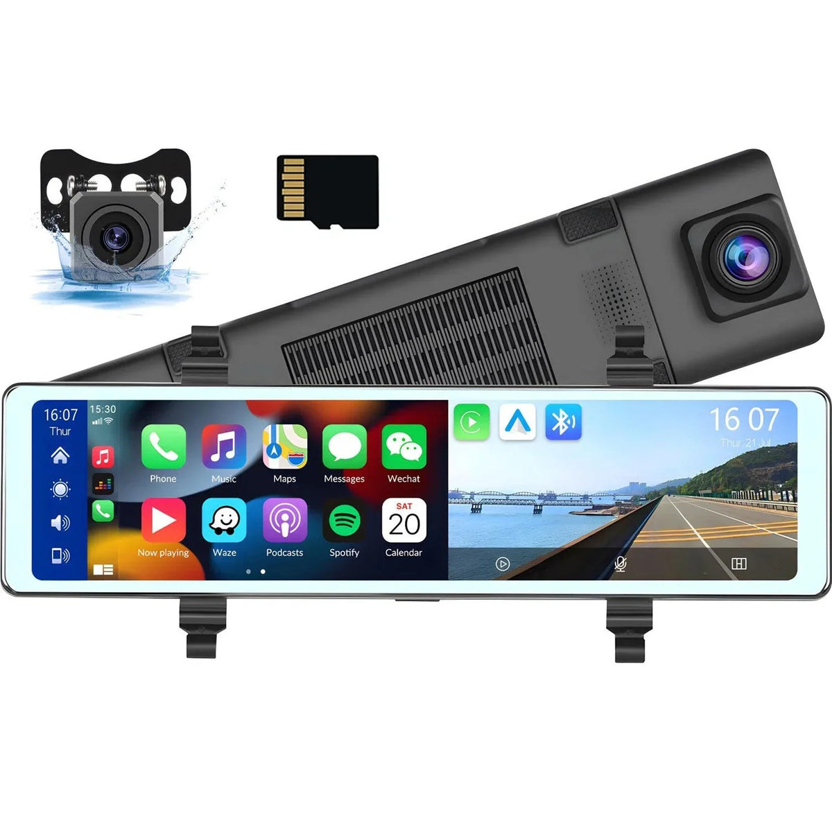 Mirror Dash Cam with Wireless Carplay&Android Auto,11.26" Voice Control Rear View Mirror 1080P Front and Rear View Dual Cameras,FM Transmitter,Night Vision,Parking Assistance, WDR,Loop Recording