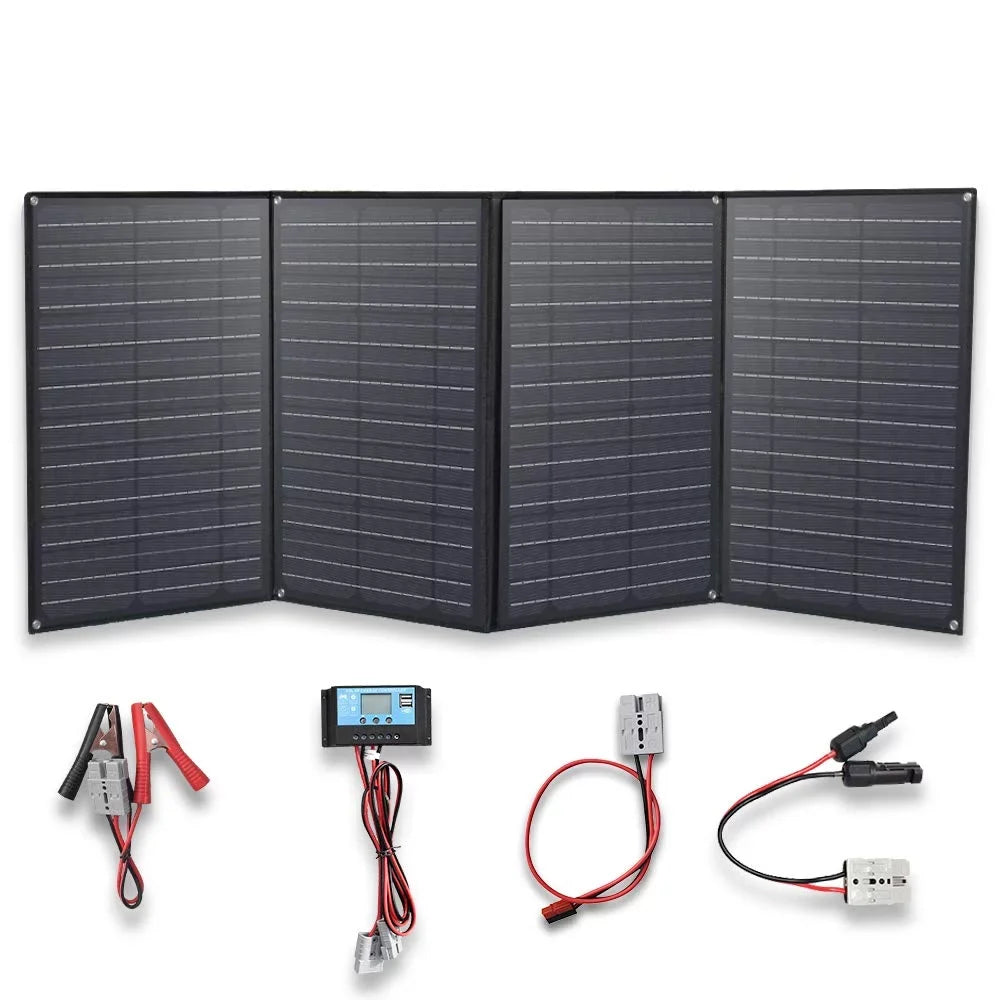 XINPUGUANG 200w 12v Foldable Solar Panel Kit 4 x 50 watt Solar Charger 20A Charge Controller for Camping, Hiking, 12 volt Outdoor Leisure Battery Power Generator Station Ebony