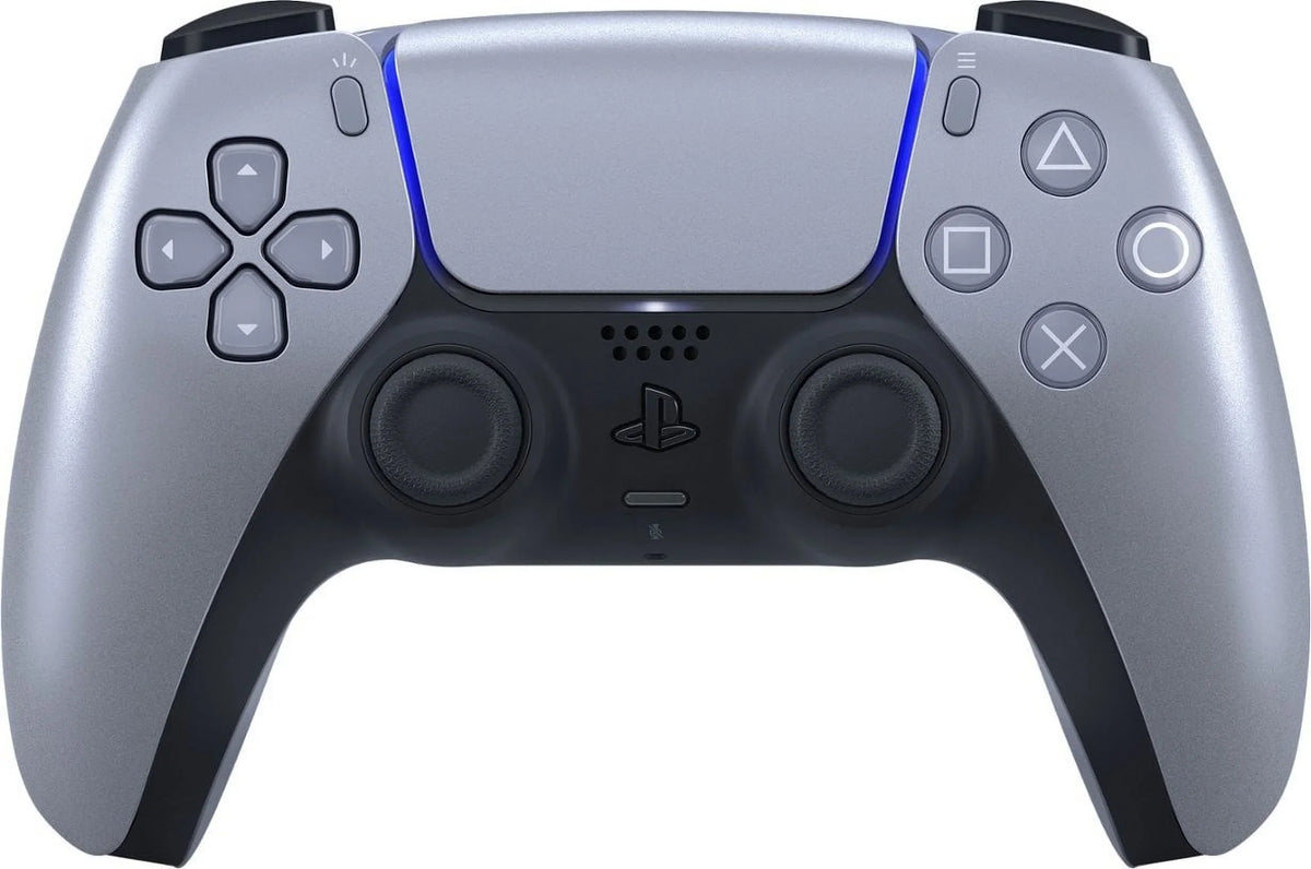 PlayStation 5, PS5 DualSense Wireless Controller - Sterling Silver Bundle With 6Ave Microfiber Cleaning Cloth