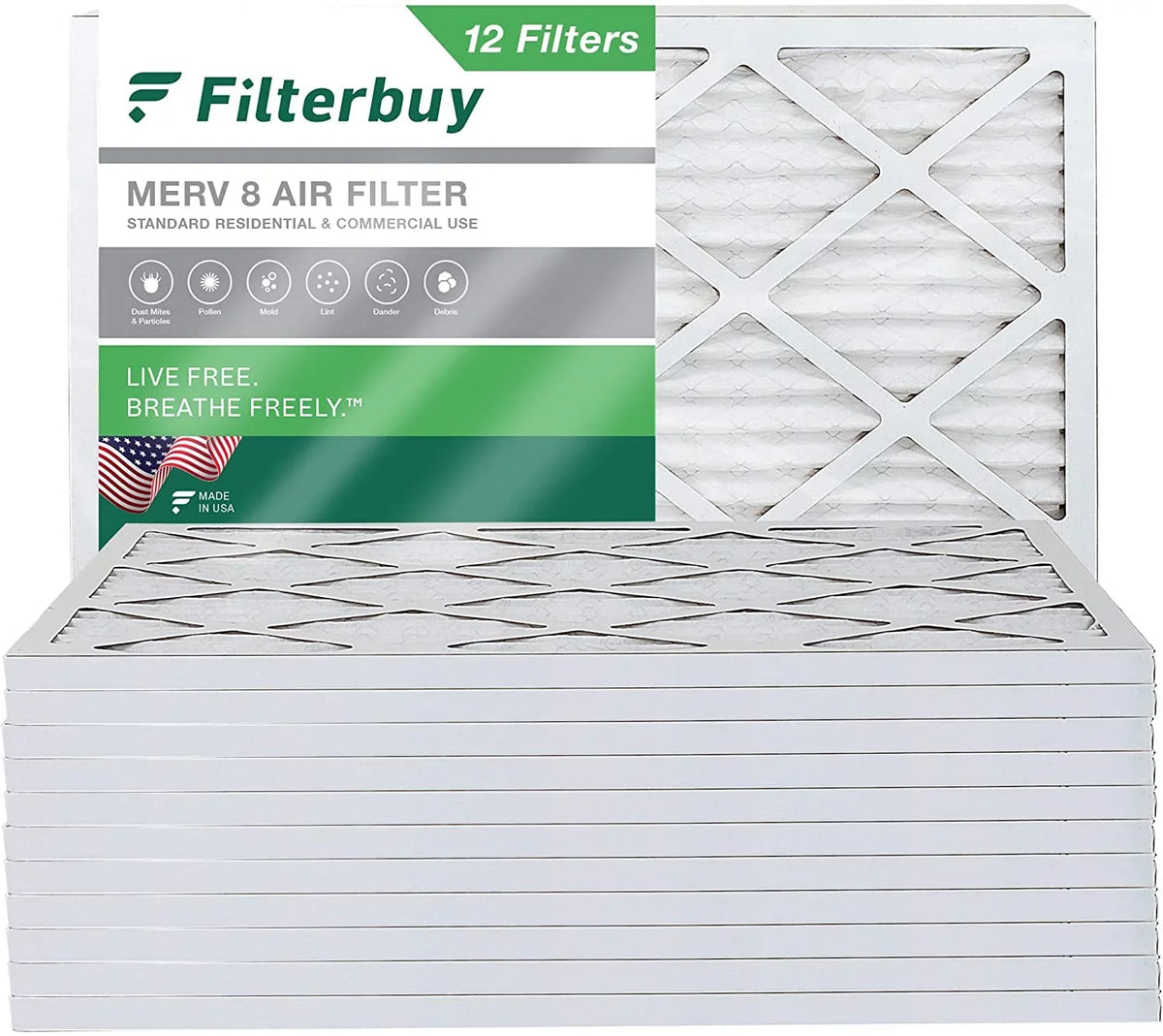 Filterbuy 15x20x1 MERV 8 Pleated HVAC AC Furnace Air Filters (12-Pack)