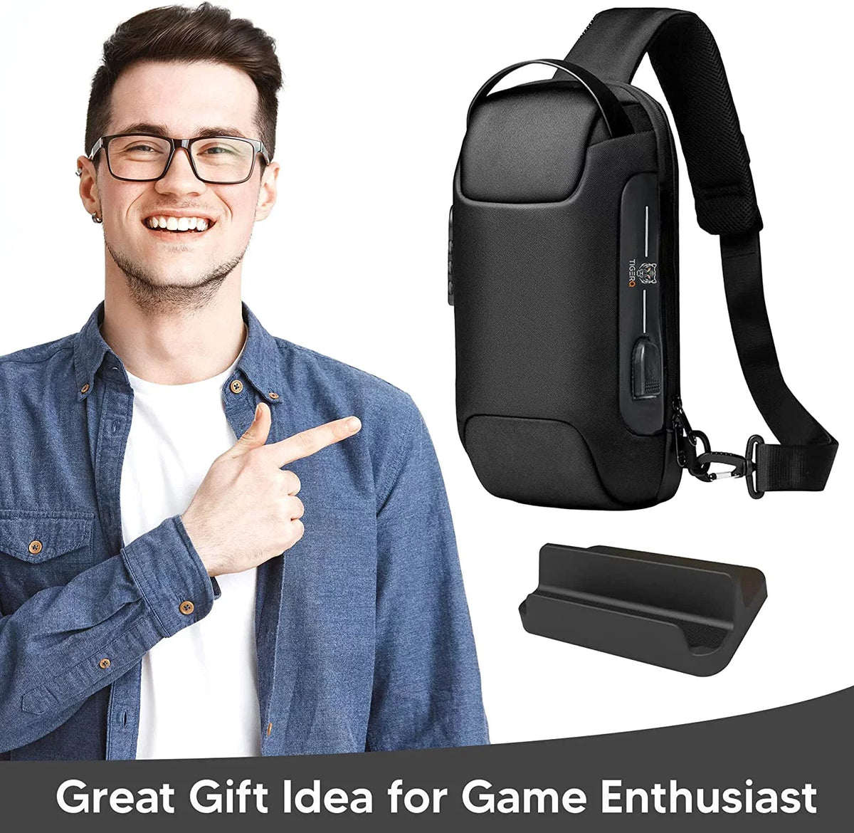 Steam Deck Carrying Case & NIntendo Switch Carrying Bag- Steam Console Carrying Chest Bag for Gamer-Chest Bag with Lock for Gaming Accessoreis Jet