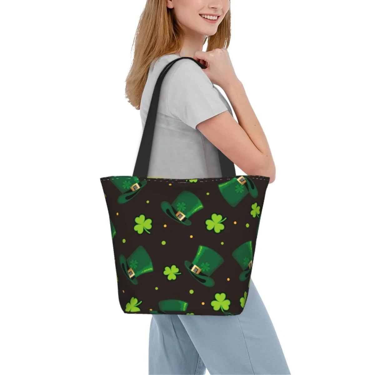 Easygdp St. Patrick's Day8 Stylish Canvas Handbag Shoulder Tote Bag, Shopping Bag with Zip, Suitable for Buying Groceries, Office, Fitness
