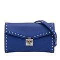 Pre-Owned Authenticated MCM Studded Patricia Wallet on Chain Calf Leather Blue Crossbody Bag Unisex (Good)