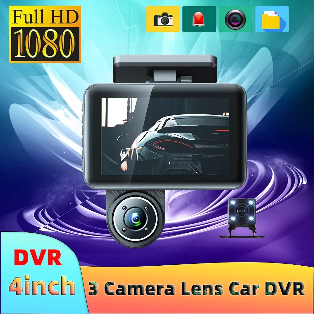 Walmart Triple Channel Dash Cam, Wide Angle Car Camera Recorder, Auto Safety Driving Recorder, 3 Cameras