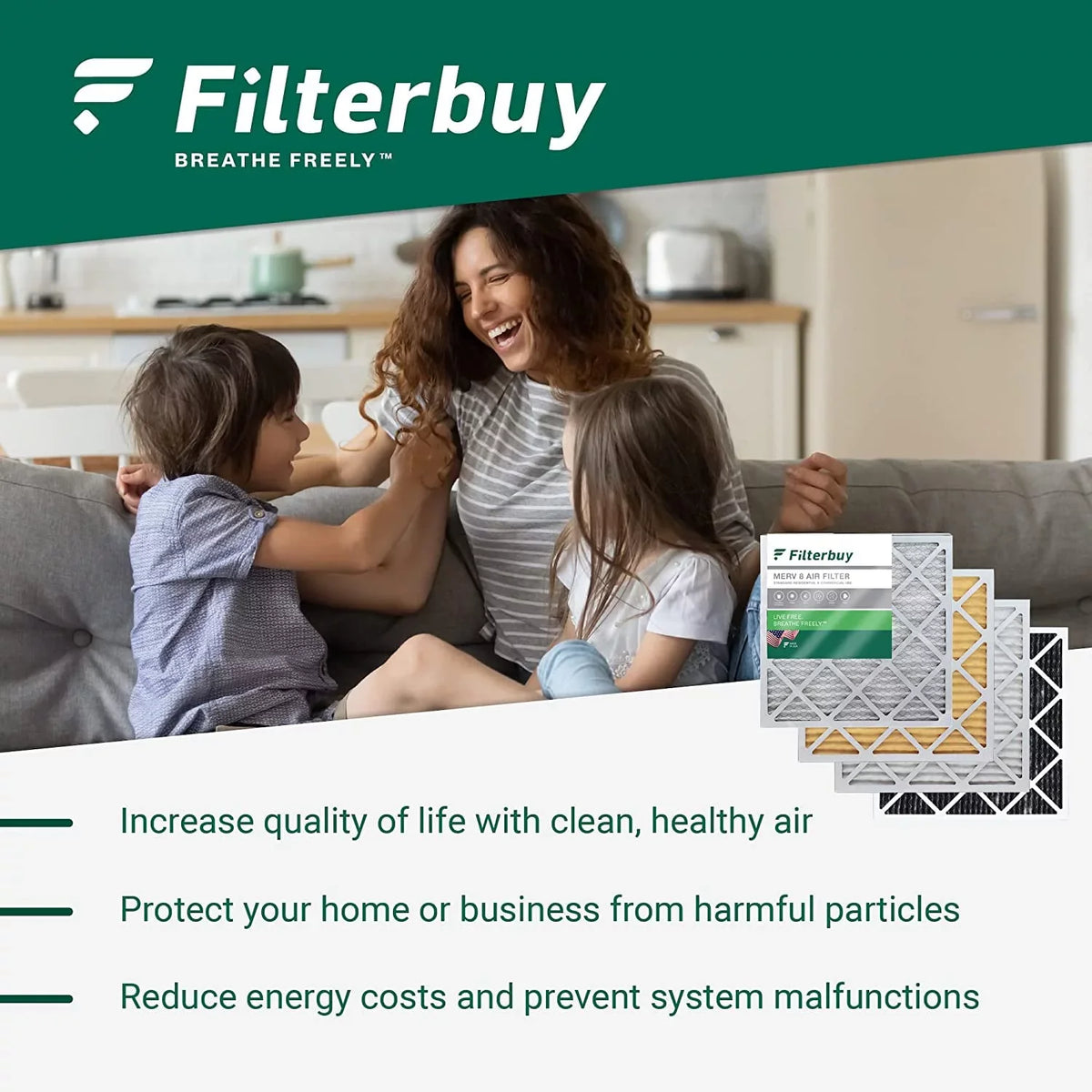 Filterbuy 12x12x1 MERV 13 Pleated HVAC AC Furnace Air Filters (5-Pack)
