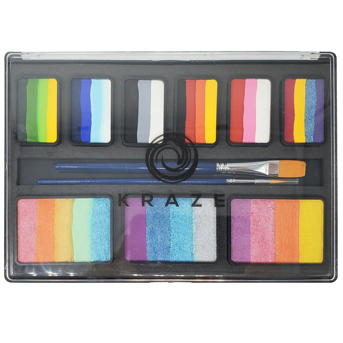 Kraze FX Celebration Professional Face Painting One Stroke Split Cake Palette, Water Activated, Hypoallergenic, Safe, Non Toxic Halloween Party Makeup Face Paint Kit for Sensitive Skin, Kids & Adults