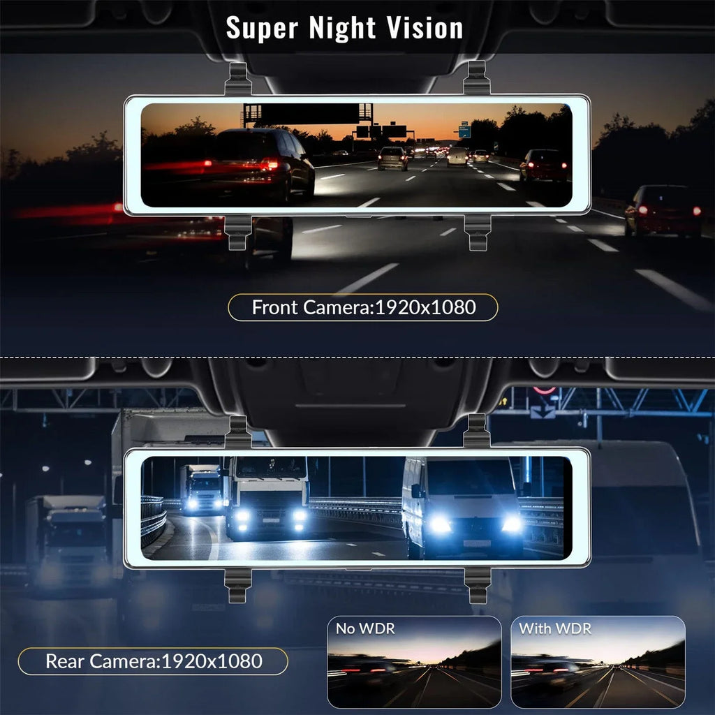Mirror Dash Cam with Wireless Carplay&Android Auto,11.26" Voice Control Rear View Mirror 1080P Front and Rear View Dual Cameras,FM Transmitter,Night Vision,Parking Assistance, WDR,Loop Recording