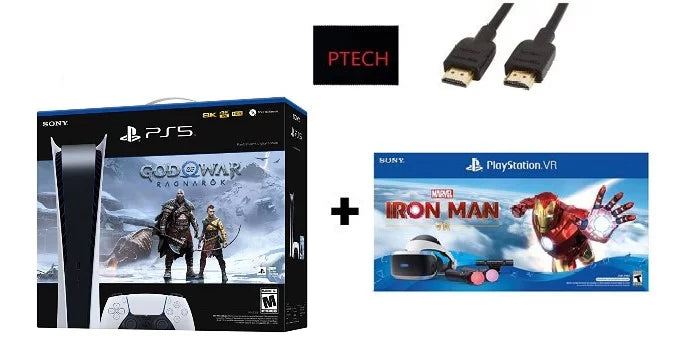 2022 Holiday Bundle: PlayStation_PS5 Gaming Console (Digital Version) with God of War (GOW) Ragnarök + PlayStation_VR Marvel’s Iron Man VR_Bundle