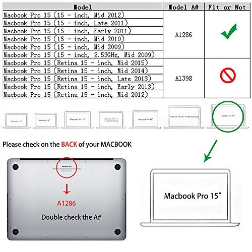 MacBook Pro 15 Case 2011/2010 /2009 Release A1286, Ruban Hard Case Shell Cover and Keyboard Skin Cover for MacBook Pro 15