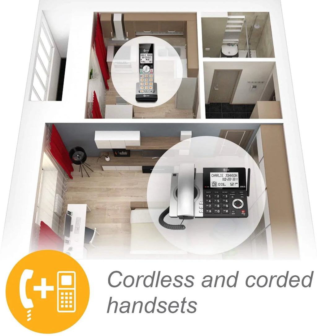 AT&T CL84107 DECT 6.0 Expandable Corded/Cordless Phone with Smart Call Blocker, Jet with 1 Handset