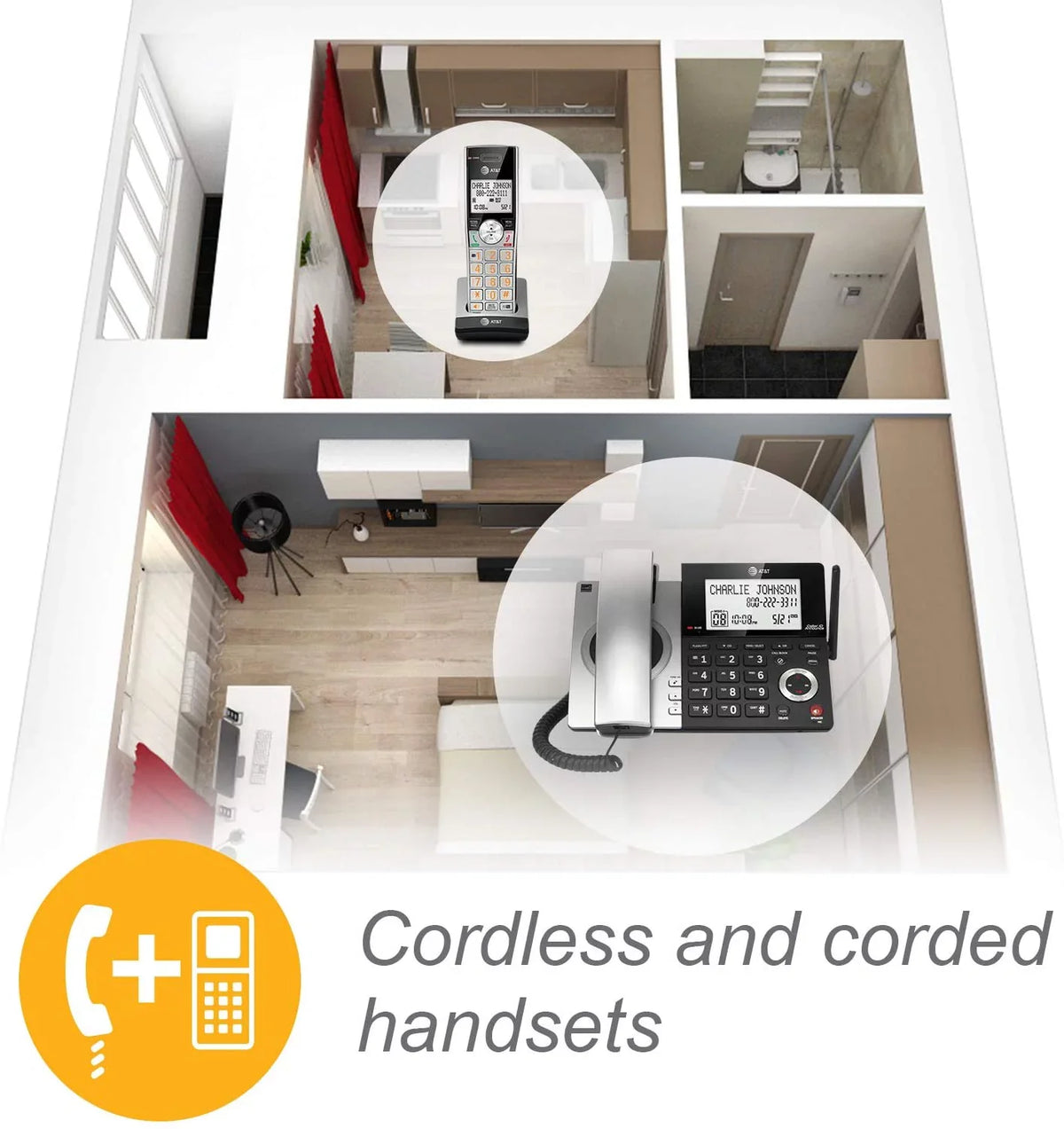 AT&T CL84107 DECT 6.0 Expandable Corded/Cordless Phone with Smart Call Blocker, Jet with 1 Handset