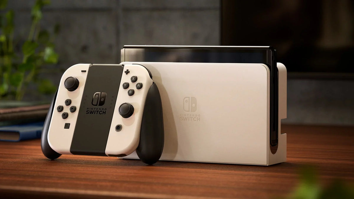 2021 New Nintendo Switch OLED Model White Joy Con 64GB Console Improved HD Screen & LAN-Port Dock with Mario Rabbids Kingdom Battle And Mytrix Wireless Controller and Accessories