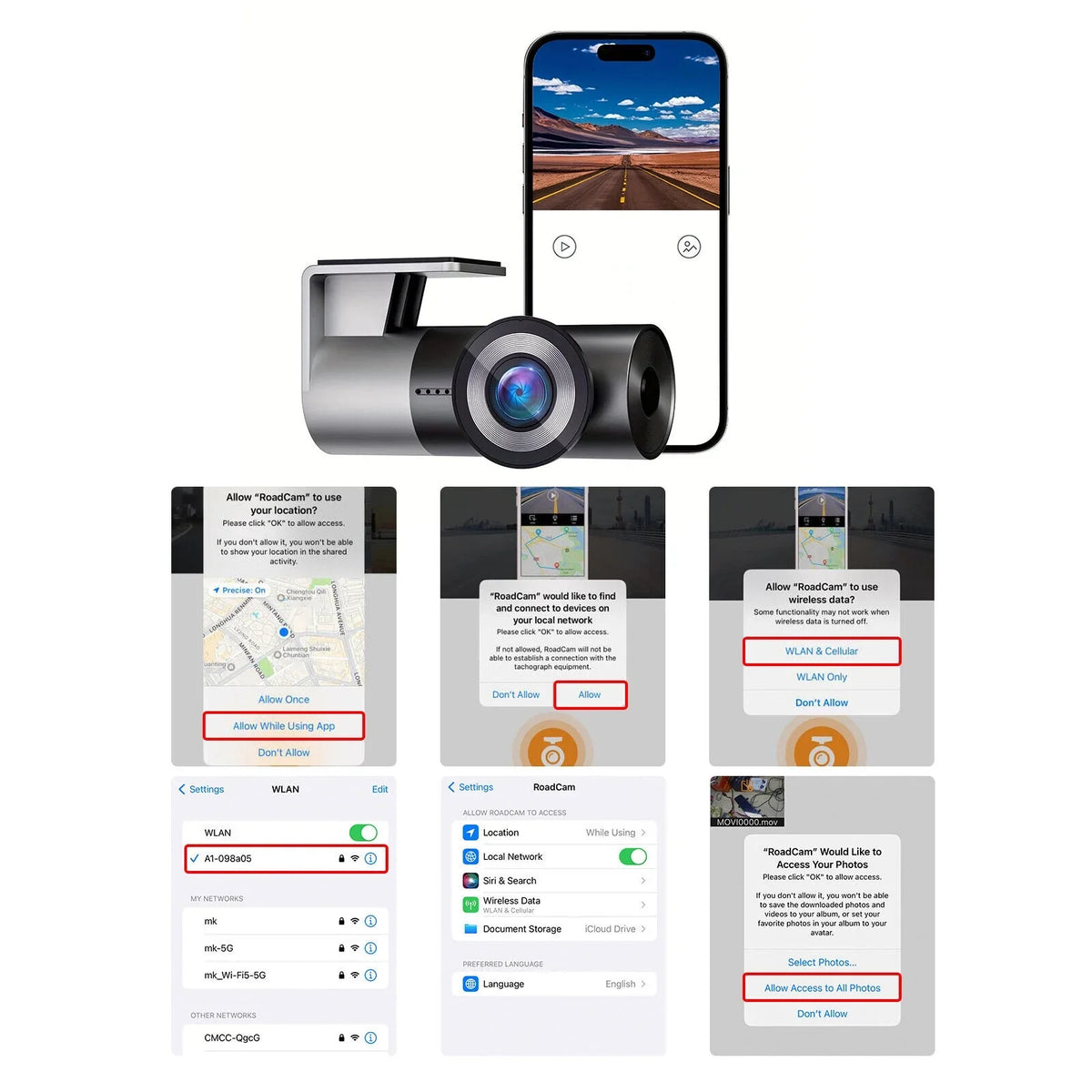VVCAR A1-2K Smart Dash Cam 2K 1440P Built-in WiFi Car Camera APP Control Loop Recording G-Sensor Night Vision Support 128G MAX