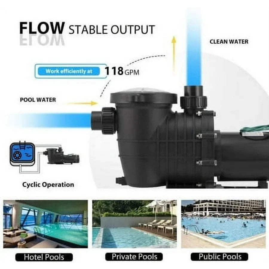 2.0 Swimming Pool Pump Motor w/Strainer Filter In/Above Ground 7080GPH
