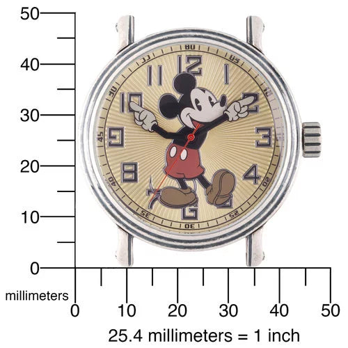 Mickey Mouse Men's Antique Silver Vintage Alloy Watch, Dark Leather Strap