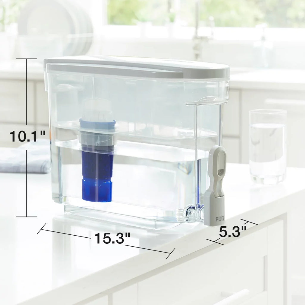PUR Plus 30 Cup Dispenser Filtration System, White/Blue, Fits All Pitcher Replacement Water Filters