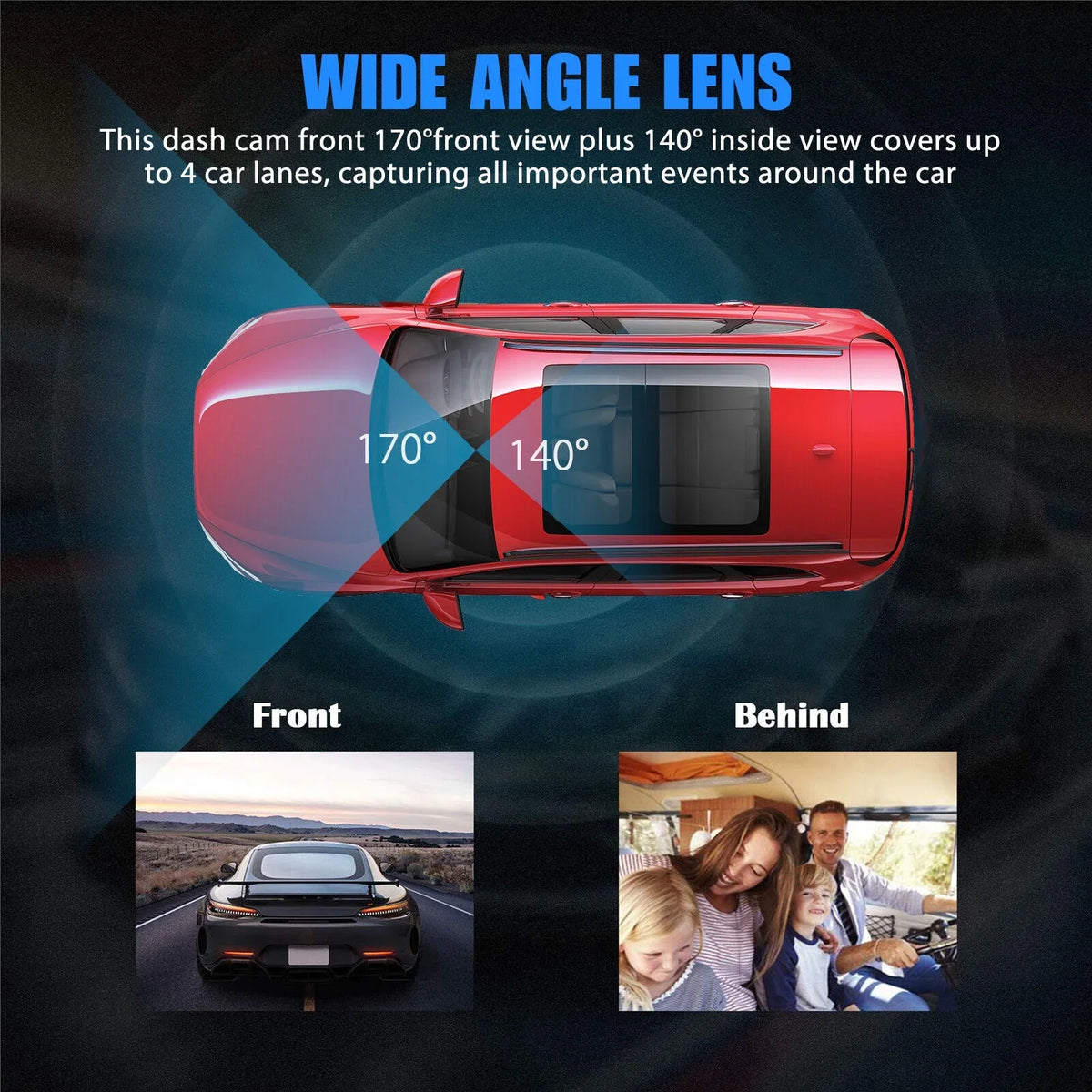 Dual Lens Car DVR Dash Cam Video Recorder G-Sensor 1080P HD Inner Camera