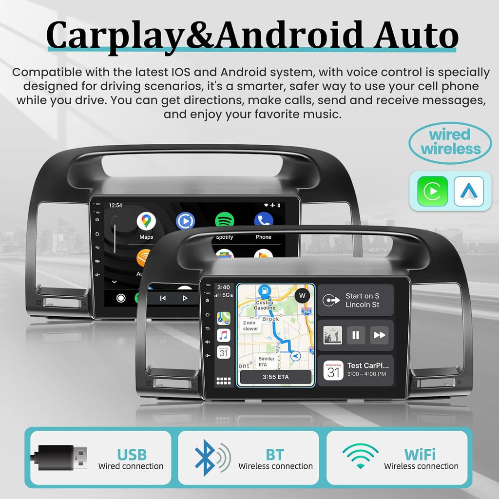 THONZER For Camry 2000-2006, 9 Inch Touchscreen Radio Built in Wireless Carplay and Andriod Auto with Mirror Link, WiFi, GPS, Dual USB + Rear View Camera 2+32G Android Car Stereo