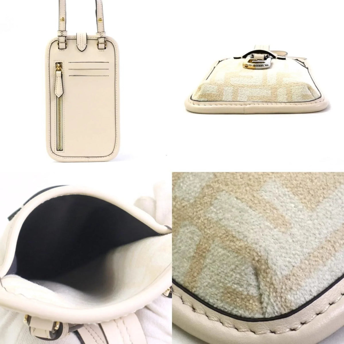 Pre-Owned Fendi FENDI Pouch Phone Orlock Leather/Viscose Pink Beige Women's 7AS131 A7 (Good)