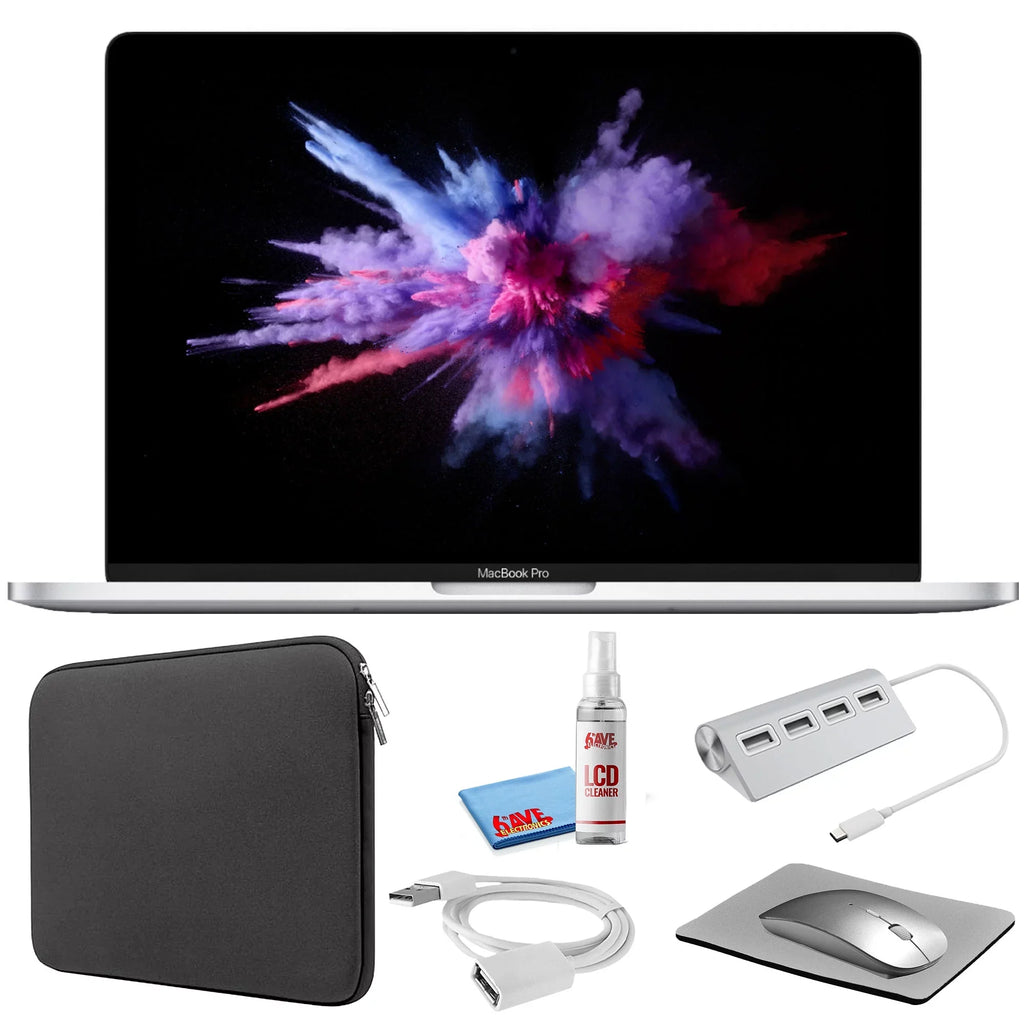 MacBook Pro 13-inch (i5 1.4GHz, 128GB SSD) (Mid 2019, MUHQ2LL/A) - Silver Bundle with Jet Zipper Sleeve + Laptop Starter Kit + Cleaning Kit (Refurbished)