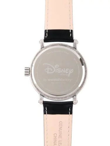 Mickey Mouse Men's Antique Silver Vintage Alloy Watch, Dark Leather Strap
