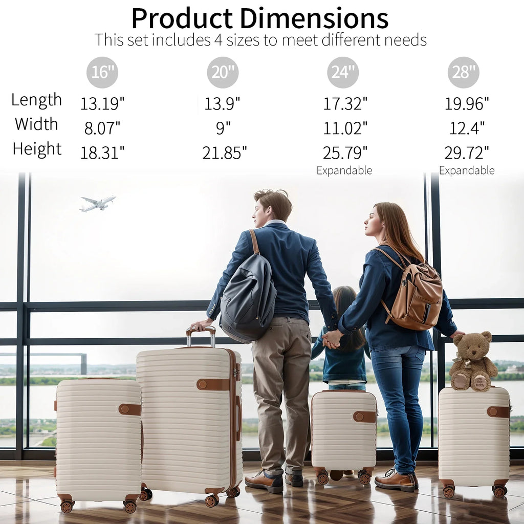 4 Piece Luggage Set Suitcase Set, ABS Hard Shell Mass Expandable Travel Luggage with 4 Packing Cubes, TSA Lock, Suitcases With Spinner Wheels for Men Women 16''20''24''28''